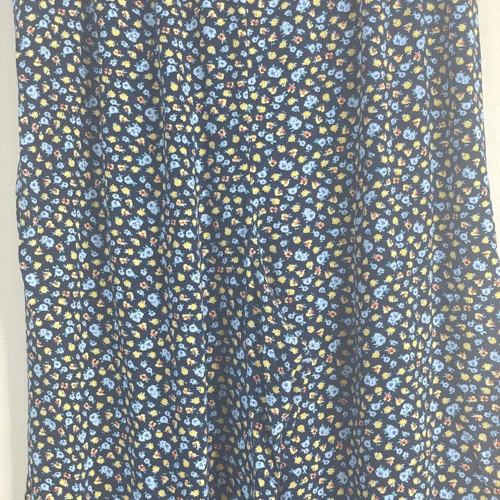 Boutique Wide Leg Pants Women Large Blue Ditsy Floral Casual Travel Lounge Comfy